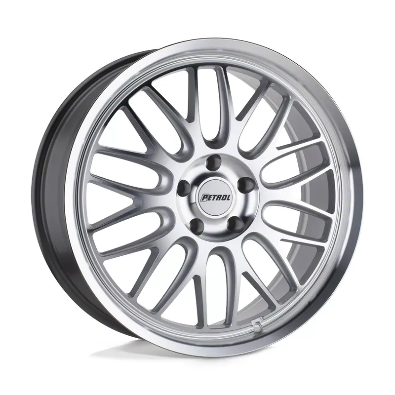 Buy Direct Petrol Throtl P4C Silver with Machined Face and Lip 4-Wheel Kit; 18x8; 40mm Offset; 5x105mm Bolt Pattern; 72.10mm Hub Bore 1880P4C405105S72