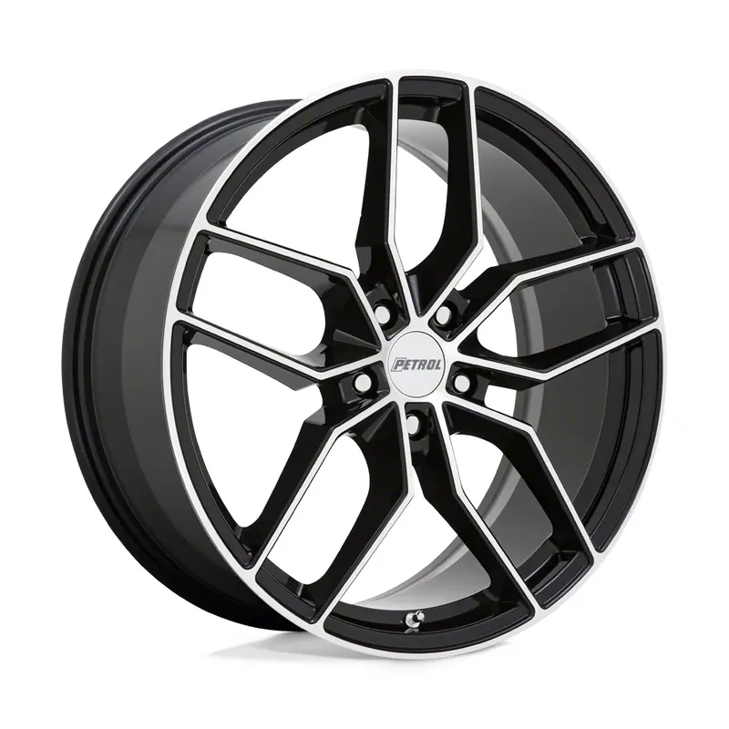 Affordable Petrol Throtl P5C Gloss Black Machined Wheel; 20x8.5; 40mm Offset; 5x115mm Bolt Pattern; 76.10mm Hub Bore 2085P5C405115B76
